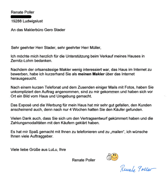 Brief aus Zernitz-Lohm